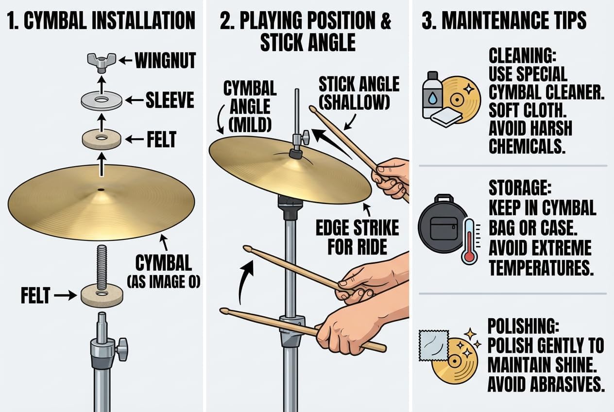 Cymbale professionnel Ride en alliage de cuivre Doré 0,8 mm