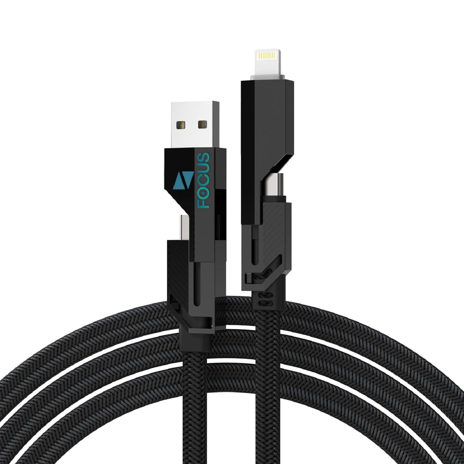 Focus 4 in 1 Metal Flat Braided data Cable 60W with to type C, type C to type A compatible for iPhones, iPads, MacBook, Type C Laptops (B0CZJFZQ7H) Amazon Price History, Amazon Price Tracker