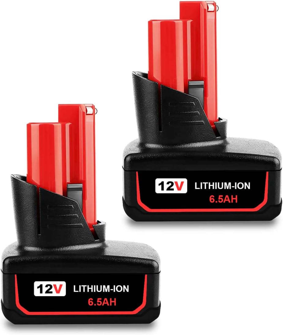2 PACK 12V 6.5AH 48-11-2460 Extended Capacity Battery for 12V 72Wh 6.0 AH Battery Pack 4.0 AH 48-11-2440, Compatible with Milwaukee 12V Lithium XC Cordless Power Tools 12V M12 6Ah 4AhBattery