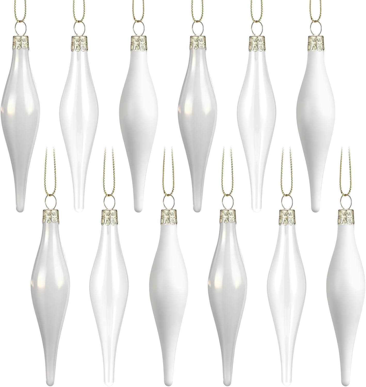 Seenelling 12 Pcs Glass Teardrop Christmas Ornaments, 3 Style, Brown