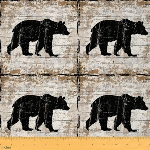 Feelyou Bear Upholstery Fabric by The Yard, Farmhouse Wild Bear Outdoor Fabric by The Yard, Nature Wildlife Animal Decorative Fabric for Upholstery and Home DIY Projects, 1 Yard, Black Beige
