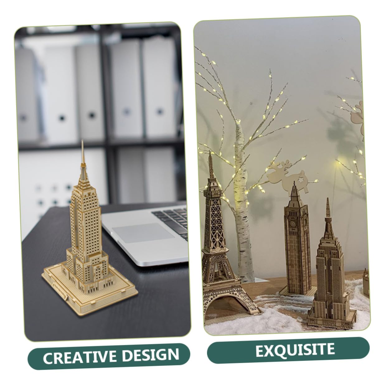 Abaodam Puzzle 3D en Bois Soi-Même Gratte-Ciel Célèbre Éducatif en Bois pour Adultes et Adolescents Modèle Architectural Décoratif et Stimulant la Créativité
