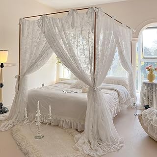 Elegant Lace Princess 4 Corner Post Mosquito Net Romantic for Girls Wome...