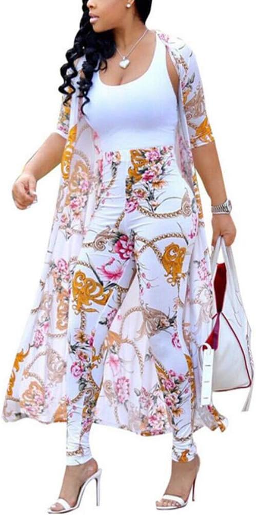Womens Fashion Printed Long Cardigans 2 Piece Outfits,Long Sleeve Coat and Trousers Set