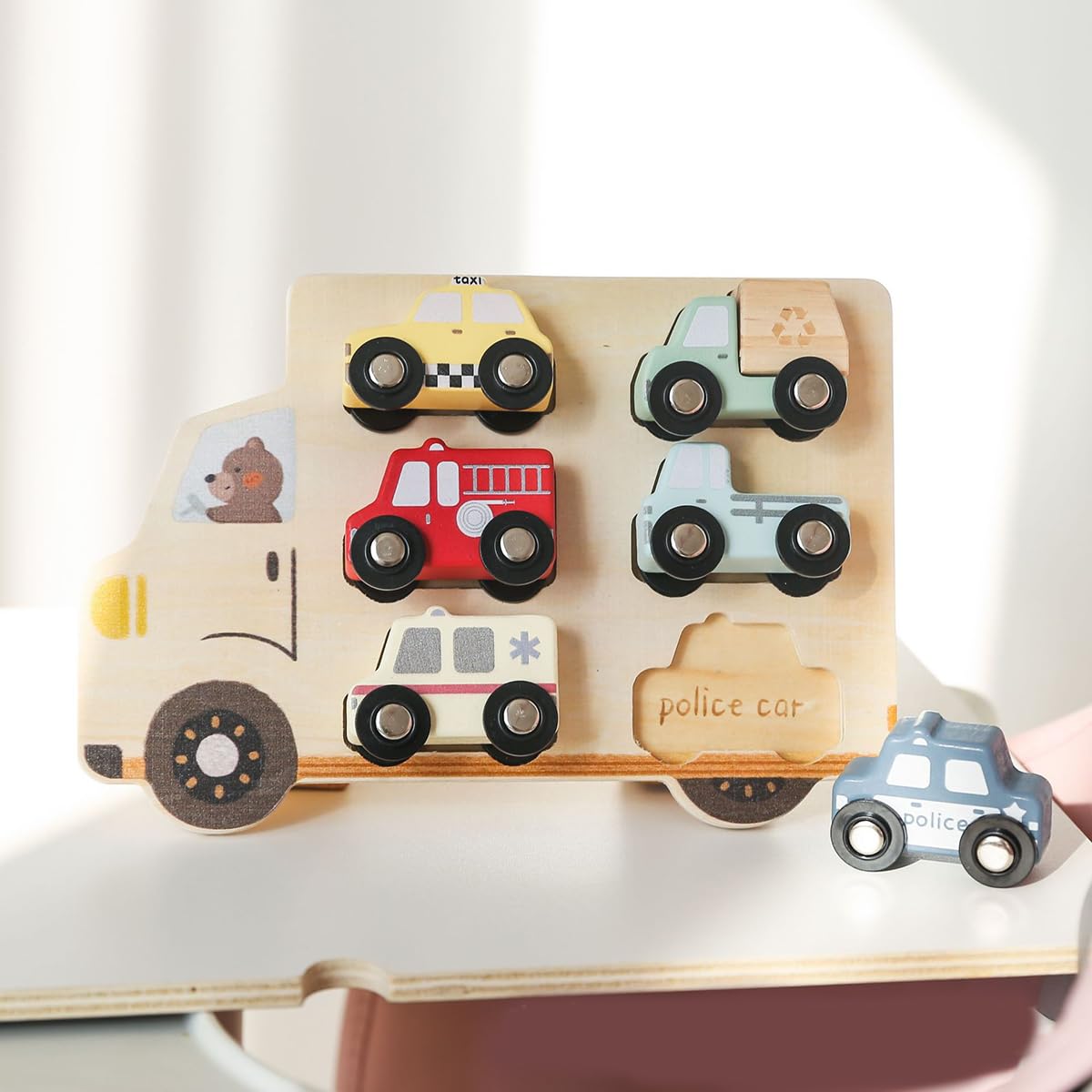Amazon | 知育玩具 形合わせミニカー 木製 6点セット 乗り物おもちゃ