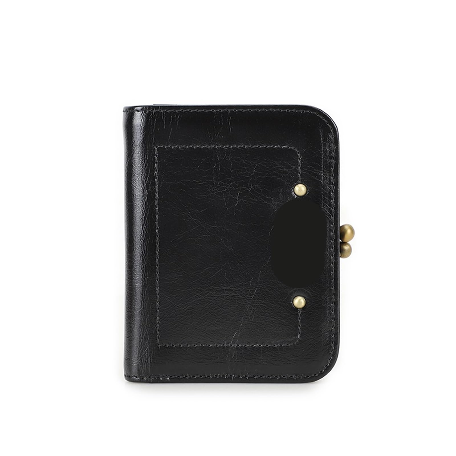 Donna Portamonete Borsello in verapelle Portafogli corti in vera pelle da donna Kiss Lock Portafoglio classico Portamonete con struttura in metallo Porta carte Borse fermasoldi(Black)