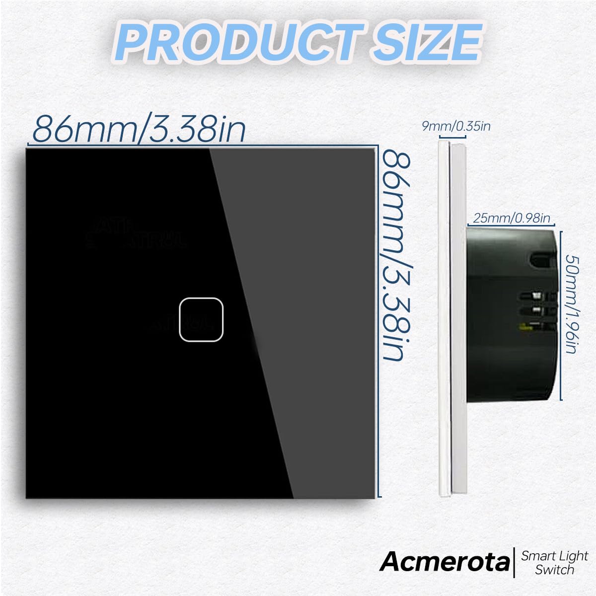 Acmerota WiFi Smart Light Switch, Touch Panel 1 Gang 1 Way Black Glass, Pack of 2 - Image 2