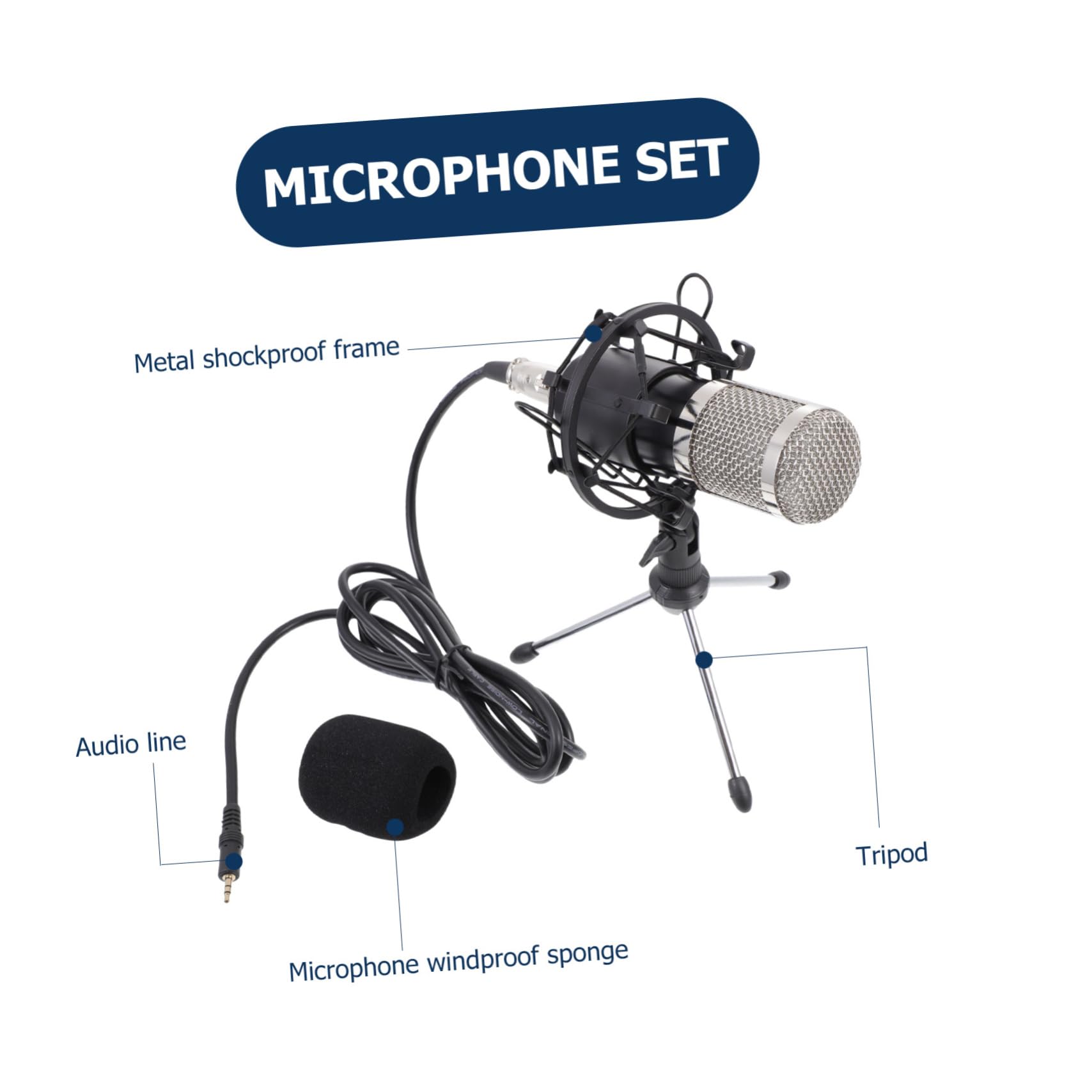 1set Microfono Condensatore Professionale Con Testa Mesh Elettroplaccata Leggero e Portatile Per Registrazioni e Streaming Studio Ufficio e Ktv