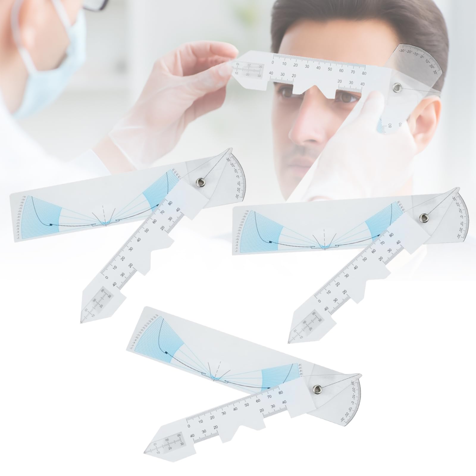PD-Lineal mit Bedienungsanleitung (evtl. nicht in deutscher Sprache), 5-in-1-Acryl-Brillen-Messwerkzeug für PD, PH, CVD, FFA, PT und Pupillen-/Iris-Durchmesser (3Pcs)