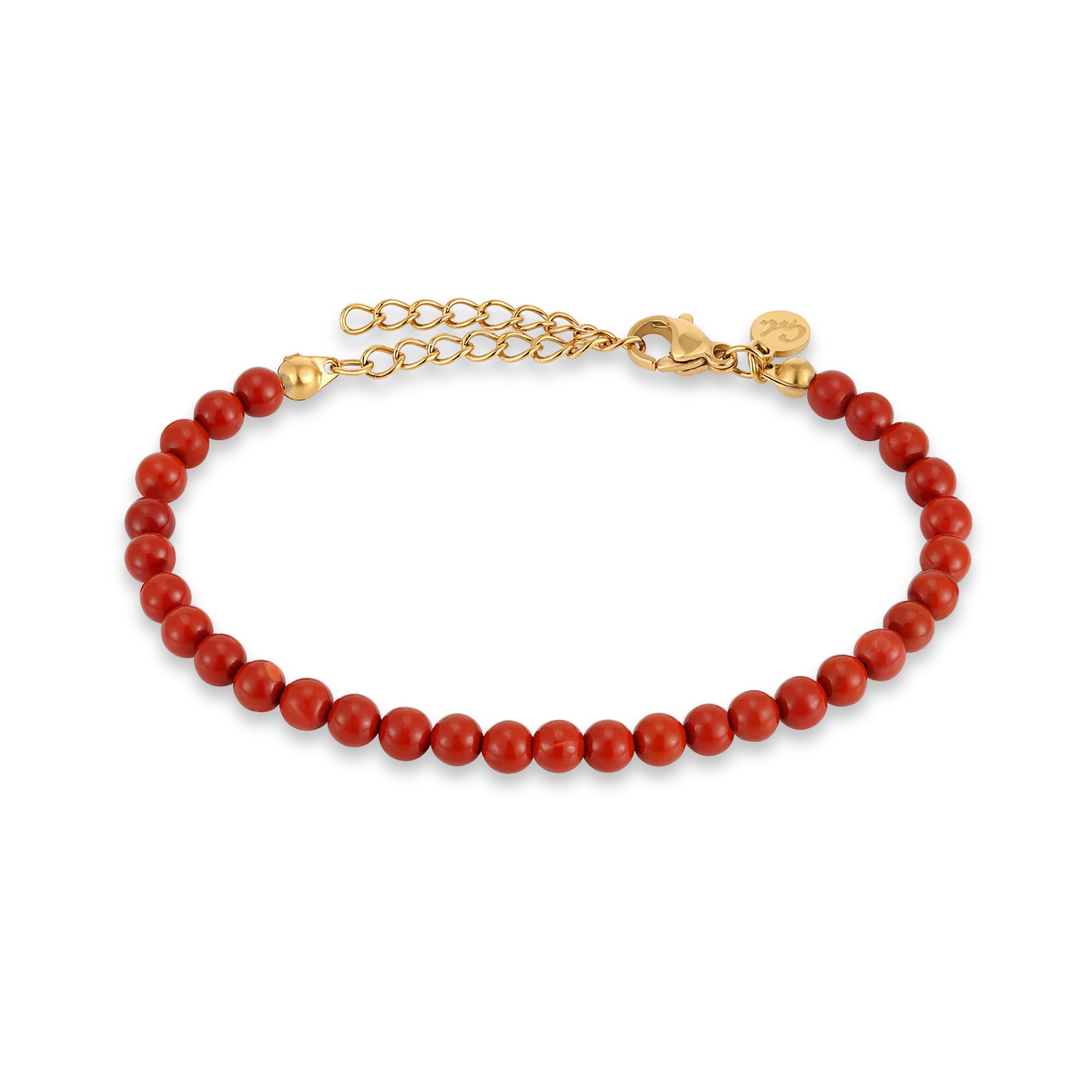 GD GOOD.designs Perlenarmband Damen mit echten Naturstein Perlen 4mm | Verstellbares Edelstein Armband mit 18K Vergoldung (15-19 cm) | Wasserfeste Armkette