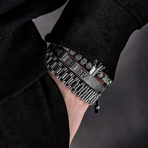 Miniatura 4 de Pulsera romana de lujo con corona real para hombre, pulsera de acero inoxidable, geometría pulseiras, pulseras ajustables abiertas, regalo de