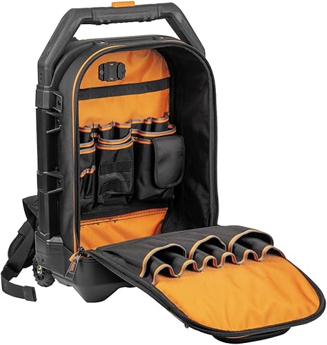 Miniatura 10 de Klein Tools 55604 Mochila para herramientas rodante, bolsa de herramientas con 28 bolsillos, mango retráctil resistente, interior de almacenamiento