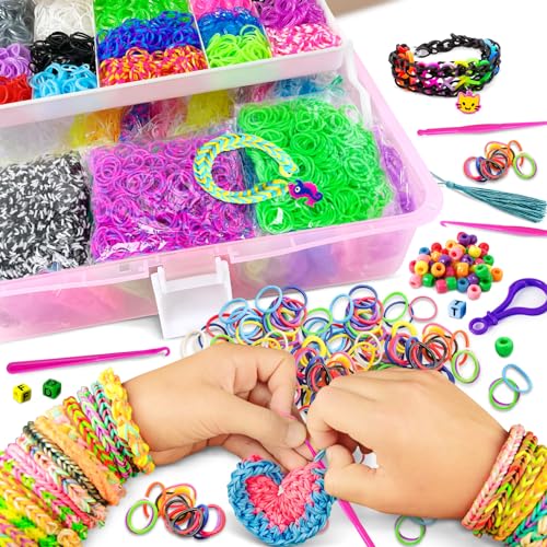 Heyzeibo 14000+ Rubber Band Bracelet Kit with 3 Layer Container, 2500 Pcs Glow-in-The-Dark Rubber Bands, Step-by-Step Instructions, Loom Making kit Toys Gifts for Girls Boys