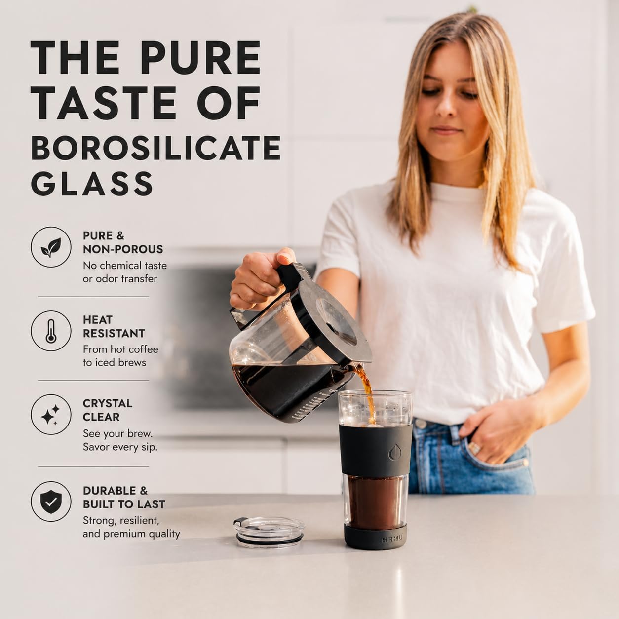 19 oz. Double Wall Glass Coffee Tumbler, To Go Travel Mug with Lid, Portable Glass Thermos with Straw, Reusable Cup, Tea, Smoothies, Ice Coffee, and Boba