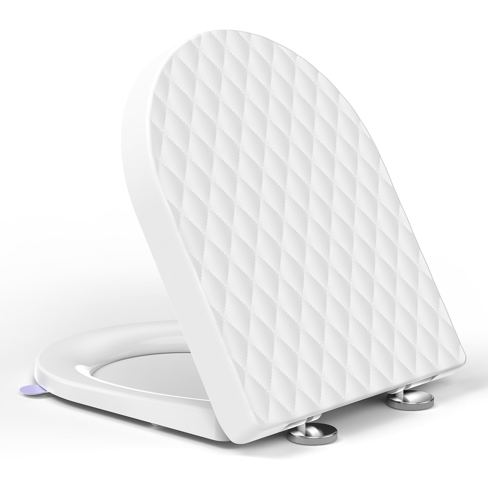 YEAUPE PRO D Shaped Soft Close Toilet Seat,White PP Diamond Design LOO Lid,Quick Release for Easy Cleaning,Top Fixing,Adjustable Hinges,Anti-Slip Universal Toilet Seats Cover for Bathroom, 44x 36cm