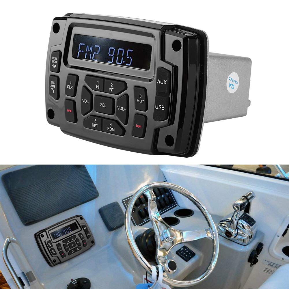 Radio estéreo Marina, Bluetooth FM Am Receptor estéreo Marino Reproductor de MP3, IP66 Receptor Barco de 12v Impermeable/Resistente a la Intemperie con LCD Digital, Receptor Centro Multimedia
