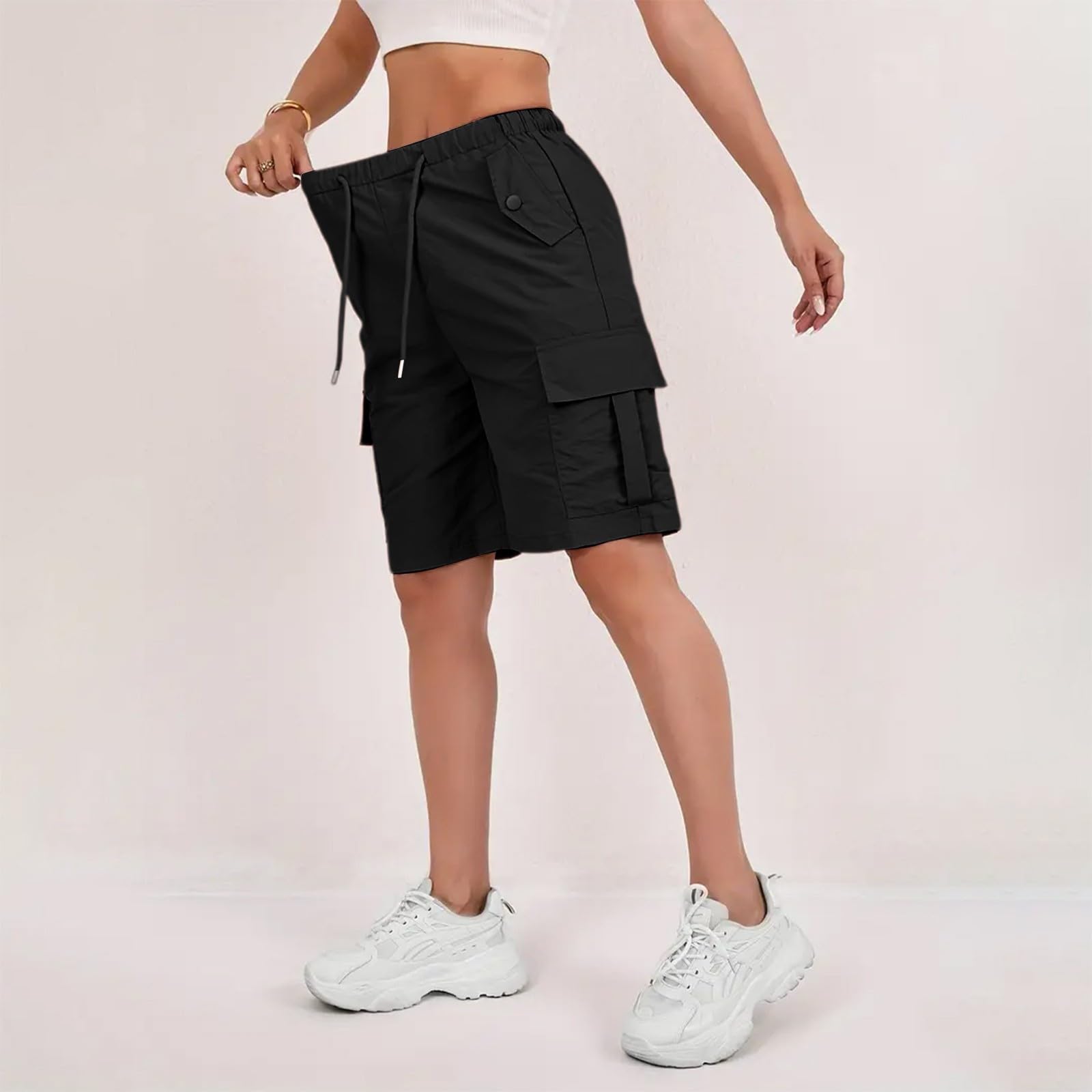 Hose Damen Freizeithose Damen Sportlich Lässig Hochtaillierte Einfarbige Cargo Shorts Mit Praktischen Taschen Weich Atmungsaktiv Sommerhose Leicht Modisch Vielseitig