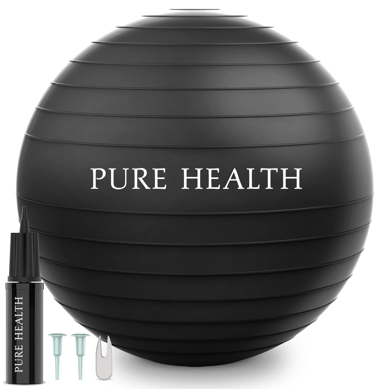 Pure Health Exercise Fitness Swiss Yoga Ball - Anti Burst Extra thick with Hand Pump for Home Gym -Birthing Ball for Yoga, Pilates, Fitness, Pregnancy & Labour (XL (78-85 cm), Black)