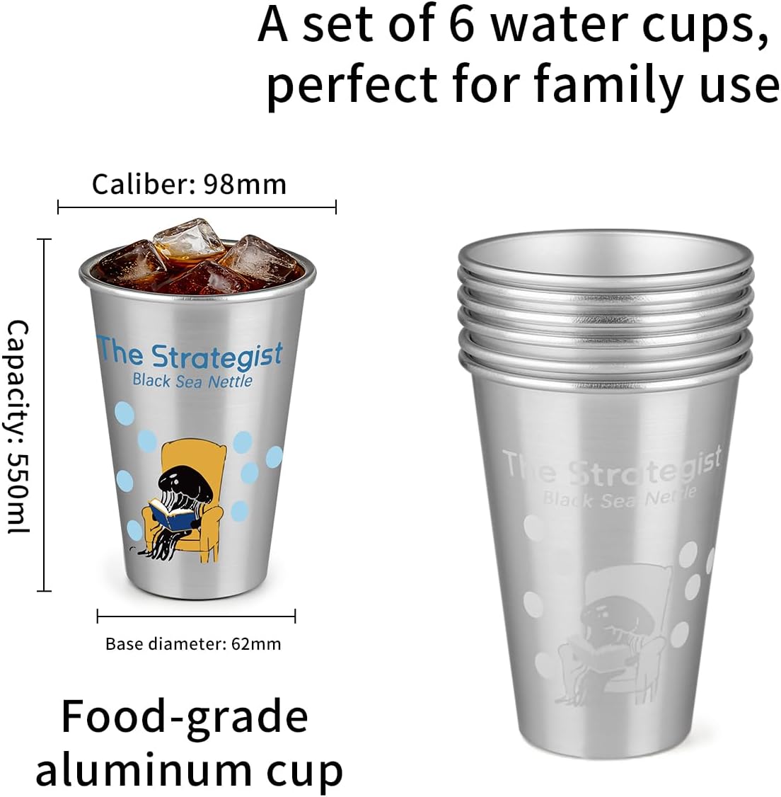 Color Changing Mug Set with Jellyfish Design - 6 Aluminum Thermal Cups for Kids, Cold-Activated Magic Cups for Cold Drinks, Funny Heat Sensitive Gift Set for Family & Home