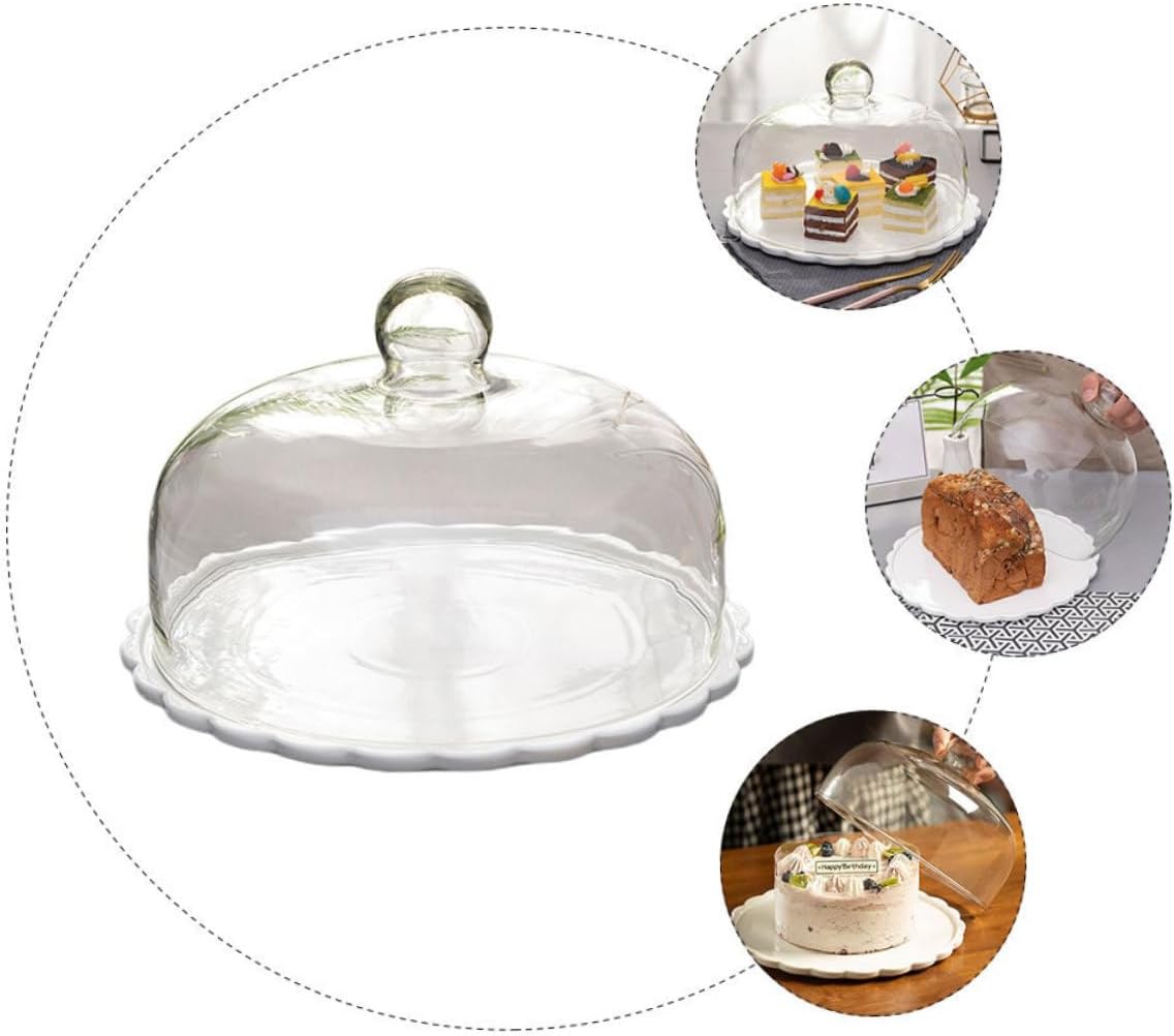 1Set Glass Food Cover with Bread Plate Elegant Dessert Cake Dome for Snacks Pastries Easy to Clean for Parties Wine Tasting