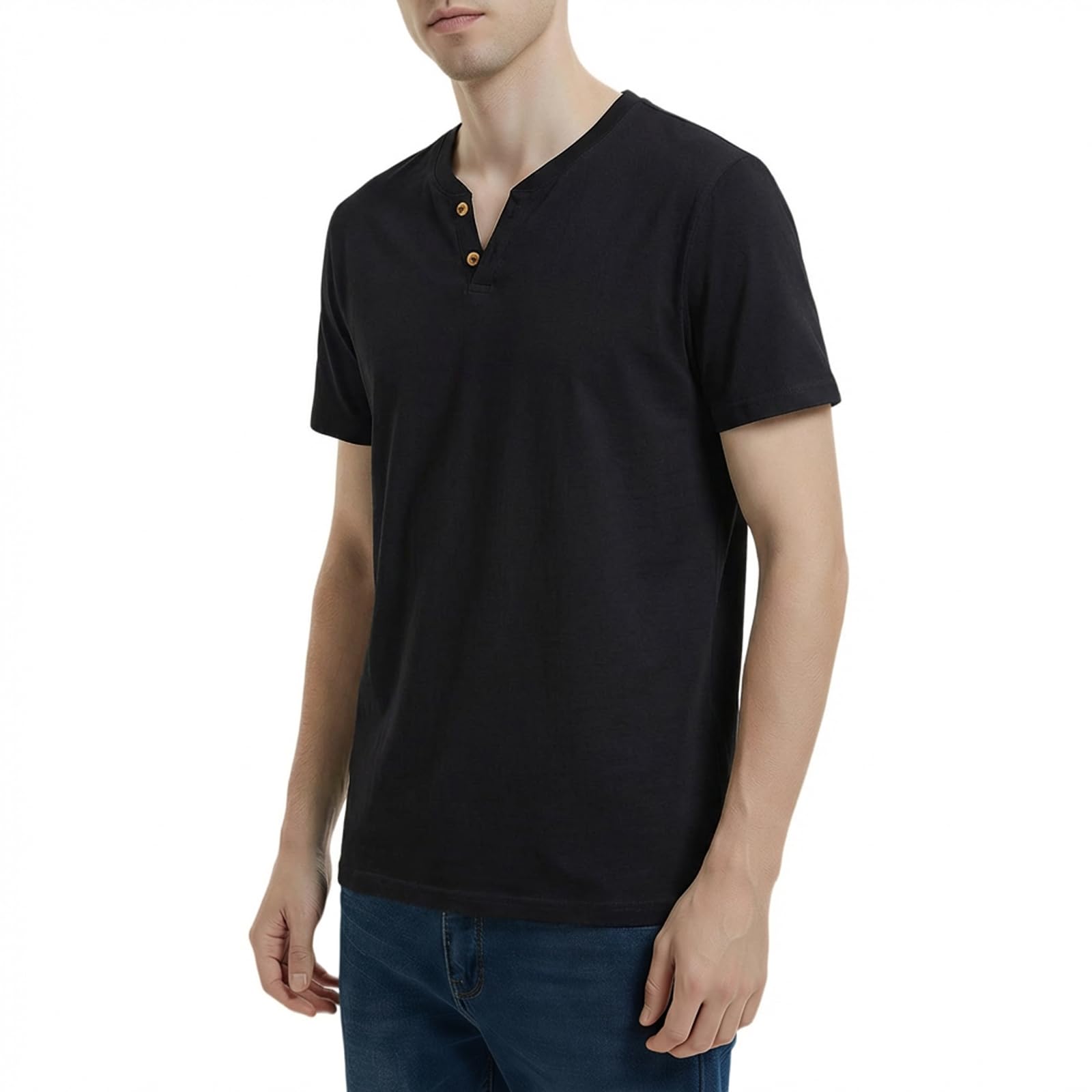 VERAVANT (Lot de 4 T-Shirts pour Hommes Henley Col Rond pour Homme Tee Shirt 100% Coton col en V