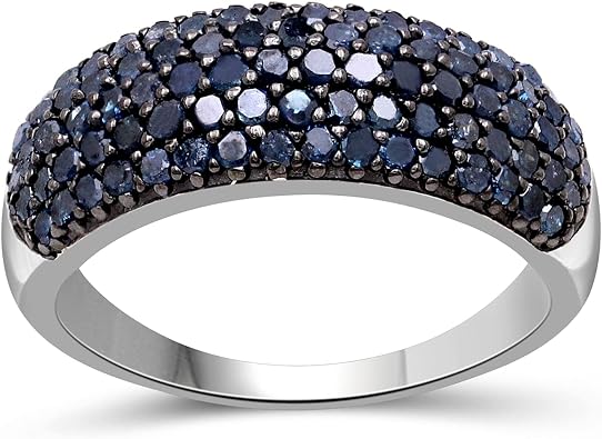 JEWELEXCESS Sterling Silver Blue 1 Carat Diamond Ring for Women| Colored Ring Band with Round Diamonds