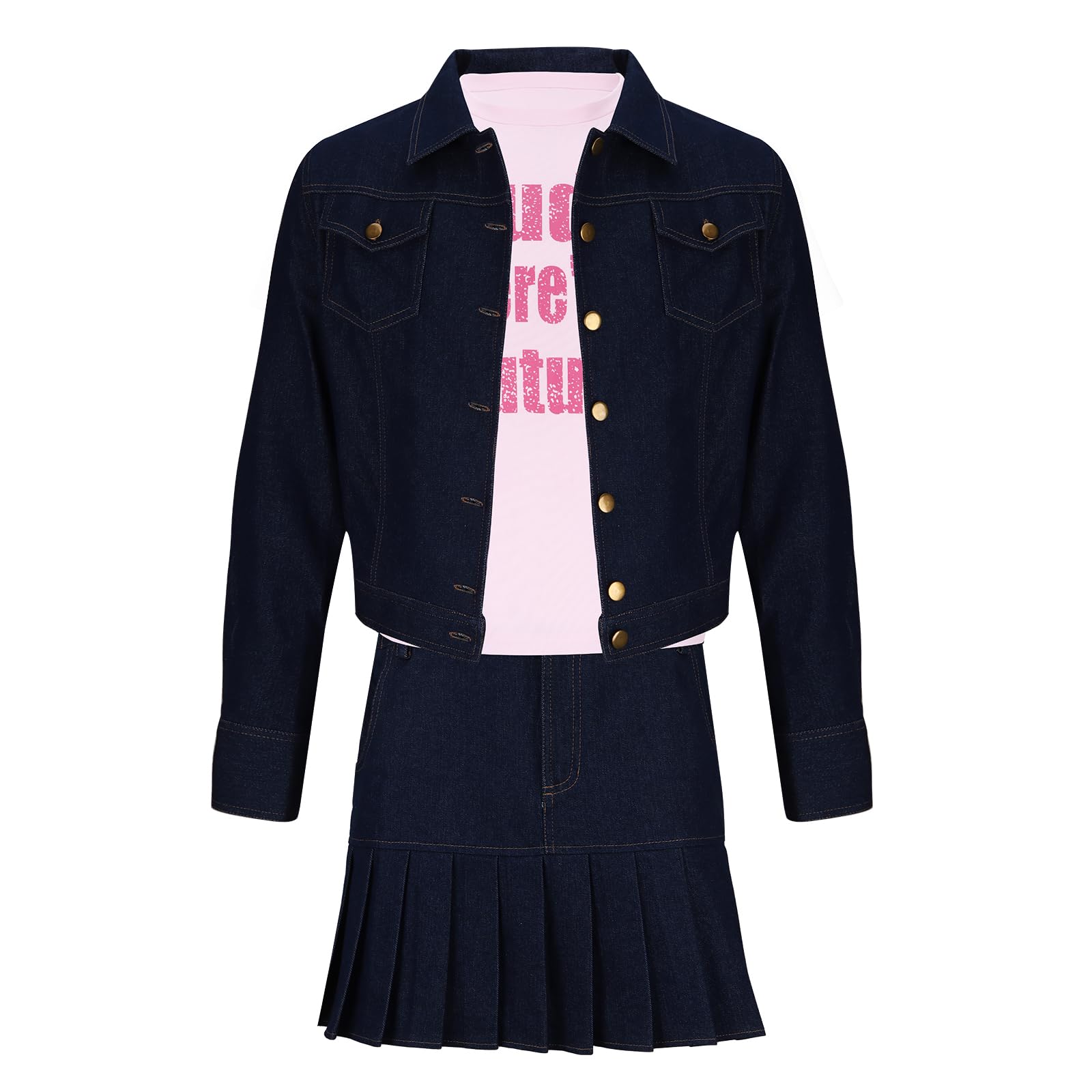 Mens Kevin Cosplay Costume 3Pcs Denim Jacket Skirt T-Shirt Black Detective Outfit Halloween Party Wear, Dark Blue, XXL