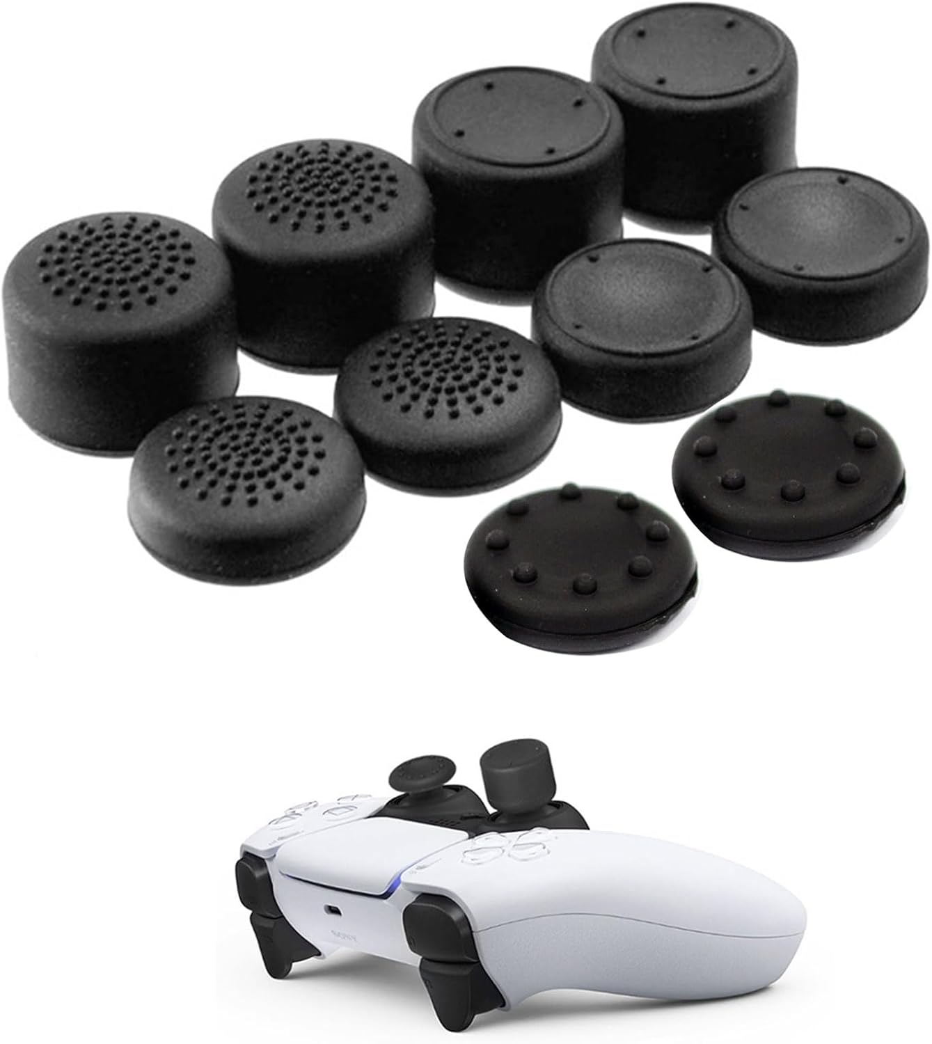 Thumbstick Grip Caps Stick, Thumb Grips, Pack of 10 Silicone Thumb Grip, Thumbstick Caps PS4, Controller Stick Attachments, Thumb Grip Set, Joystick Caps, Thumbstick Caps, Thumbstick Caps (Black)