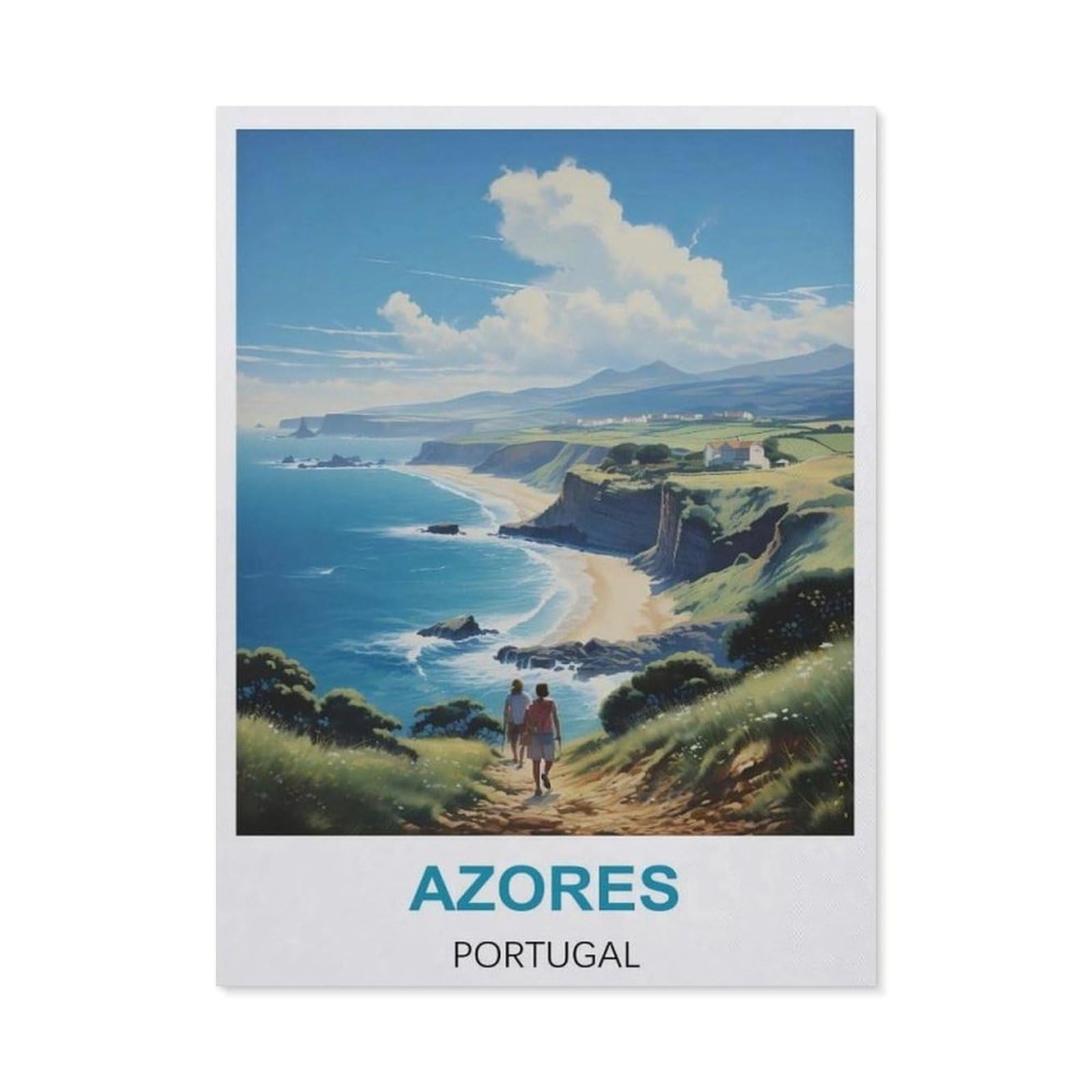 BEAYODKP 5D Diamond Painting Set for Adults and Children，Azores Portugal Vintage Travel Posters，DIY Diamond Crystal Rhinestone Embroidery Painting（30 x 40 cm/11.81 x 15.74 inches）-BZ64