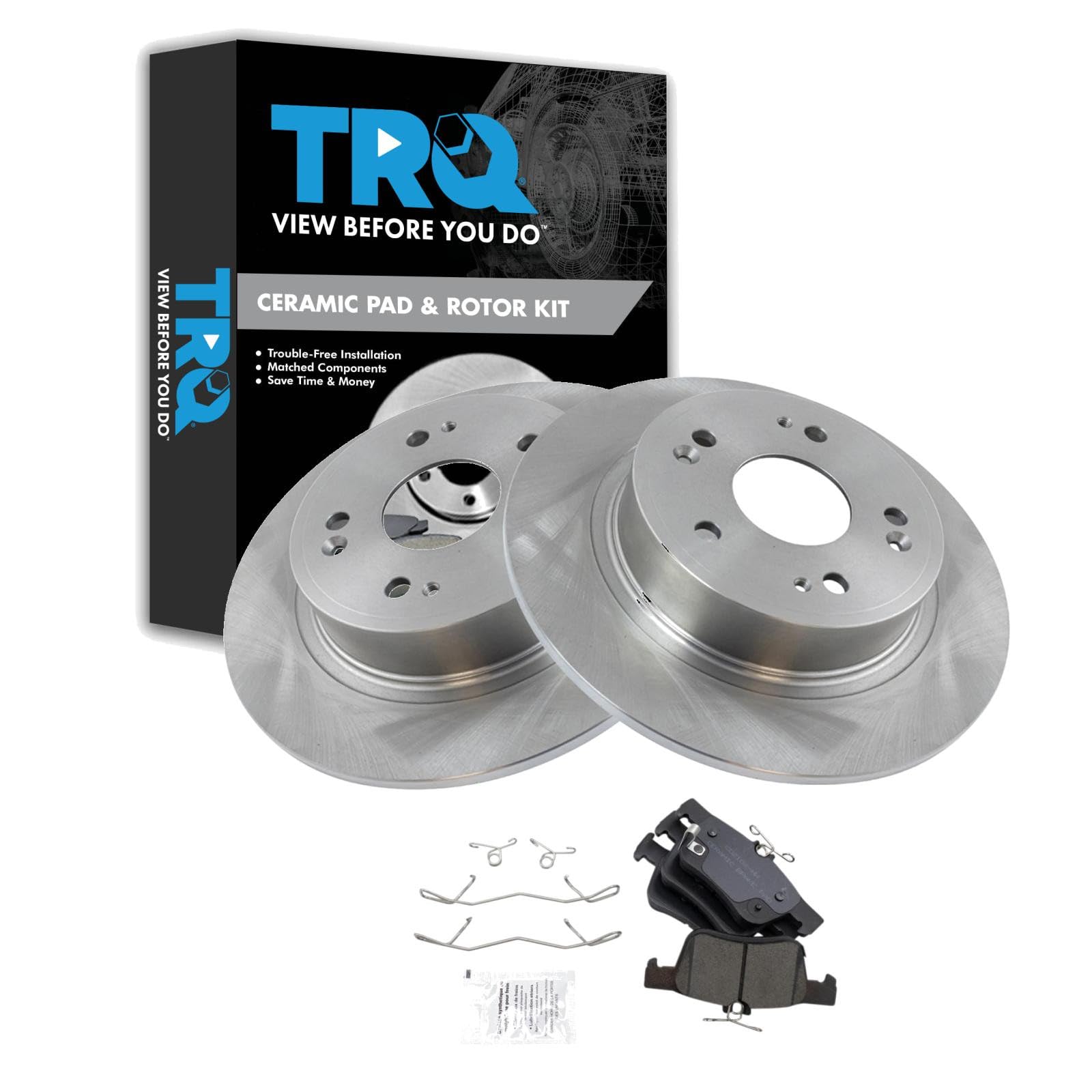 TRQ Rear Brake Pad and Rotor Set Ceramic Compatible with 2018-2020 Honda Accord