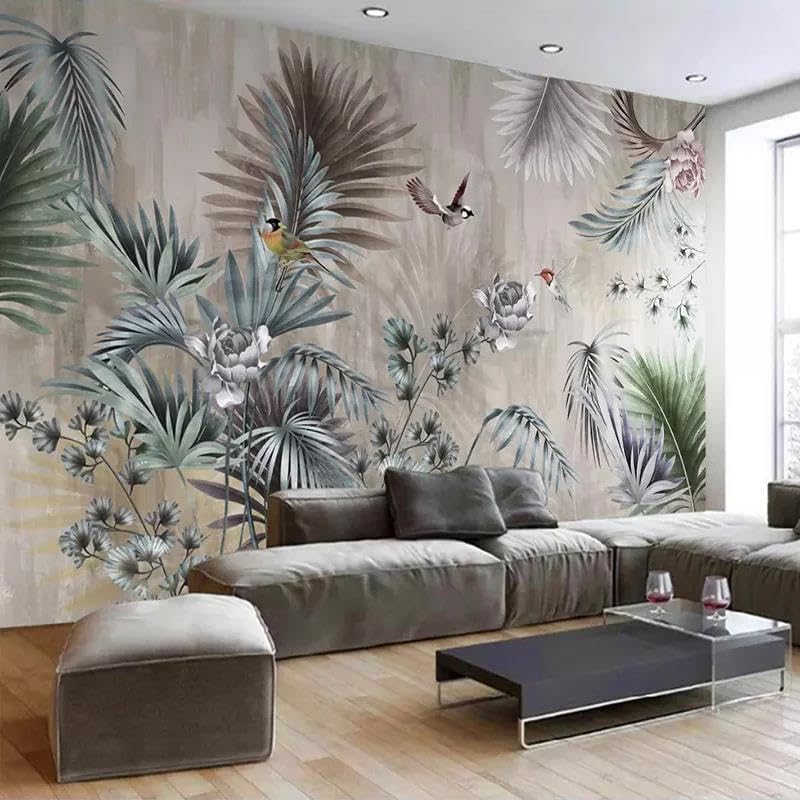 Papier peint panoramique 3D plantes et animaux en PVC autocollant pour salon