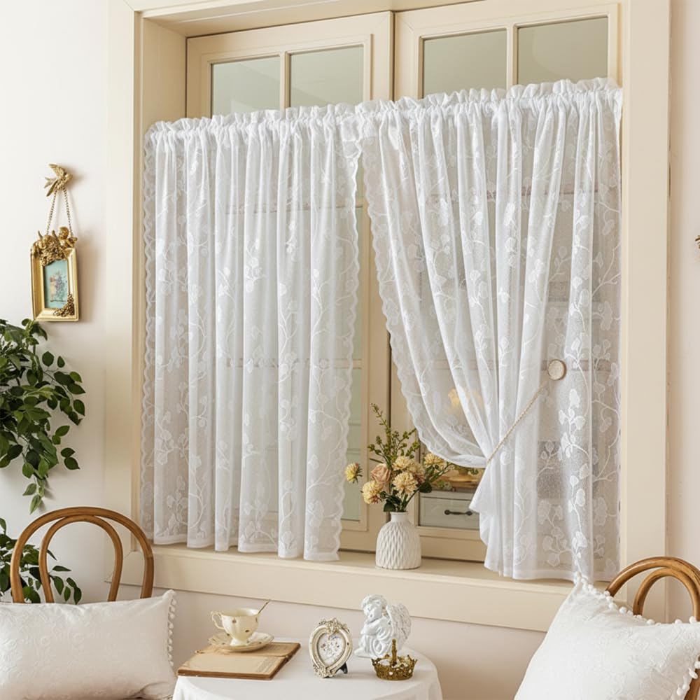 Cortina de cocina DONGKER de encaje elegante para ventanas pequeñas de hogar o cafeterías