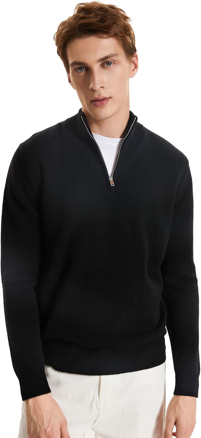 GreenMount Men's Quarter-Zip Sweater Cashmere Soft Long Sleeve Mock Neck Pullover Sweater Casual Sweater for Men