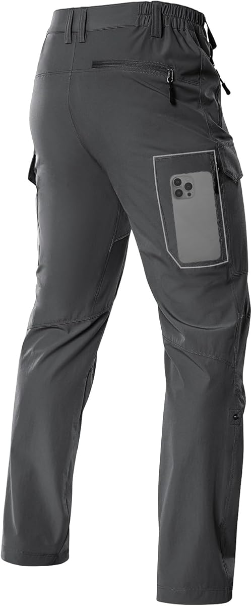 Moosehill Hiking Pants Men Stretch: Breathable Waterproof Quick Dry Lightweight Nylon Spandex Pants for Fishing Travel Camping Outdoor Work Casual with 6 Pockets (Dark Grey, 32W x 30L)