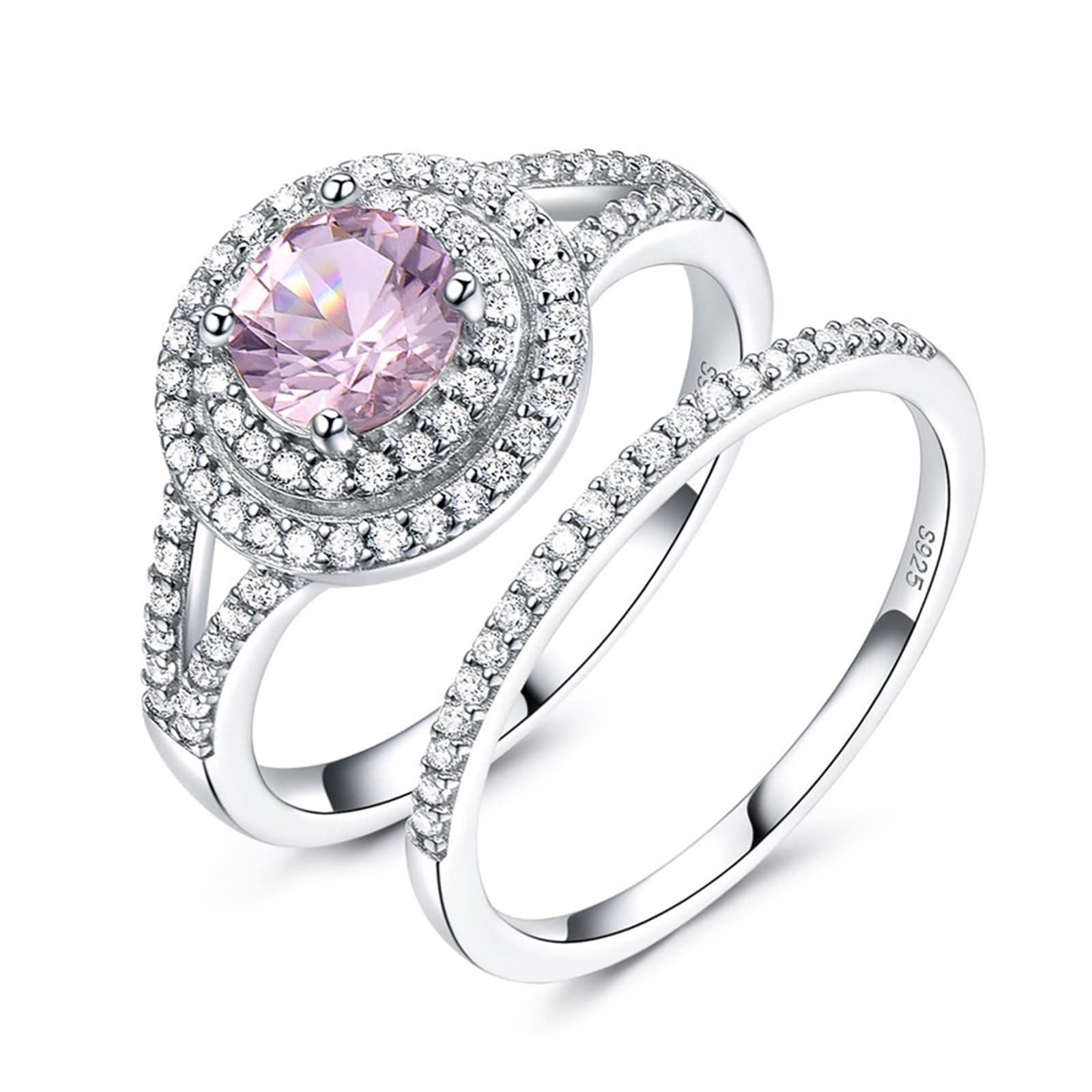 Ästhetische Ringe für Damen, Verlobungsringe aus Sterlingsilber, Stapelring, V-Form, Doppelkreis, runder Zirkonia