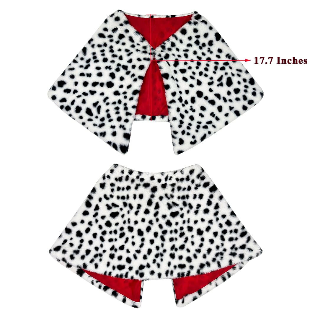 6 Pcs Halloween Cosplay Costume Accessories with Short Black and White Wig Faux Shawl Red Gloves Costume Stick Pearl Necklace and Wig Cap