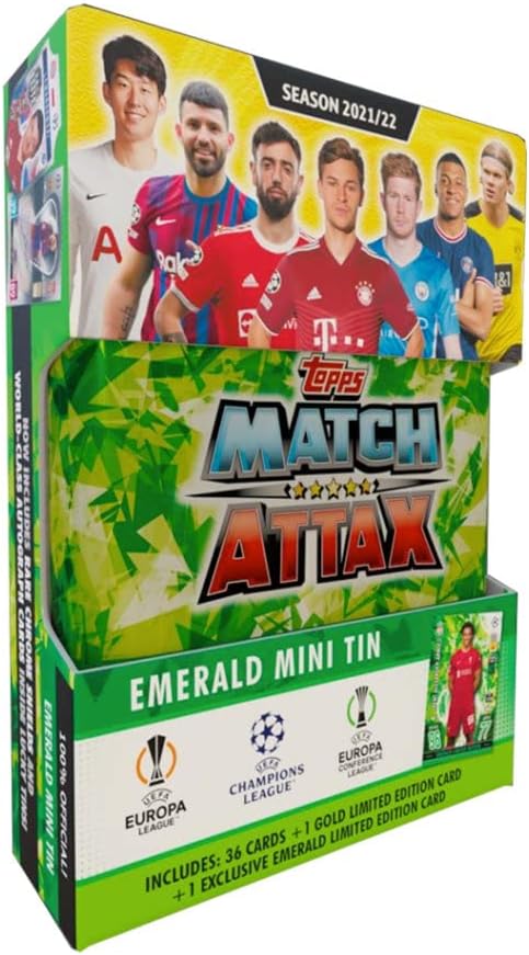 2021-22 Topps Match Attax Cards - Emerald Mini Tin (38 Cards + 1 LE Emerald Trent Alexander Card)