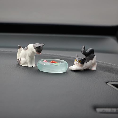Decoración para tablero de instrumentos de automóvil con diseño de gato y pecera, mini lindos gatos, accesorios para espejo retrovisor de automóvil,