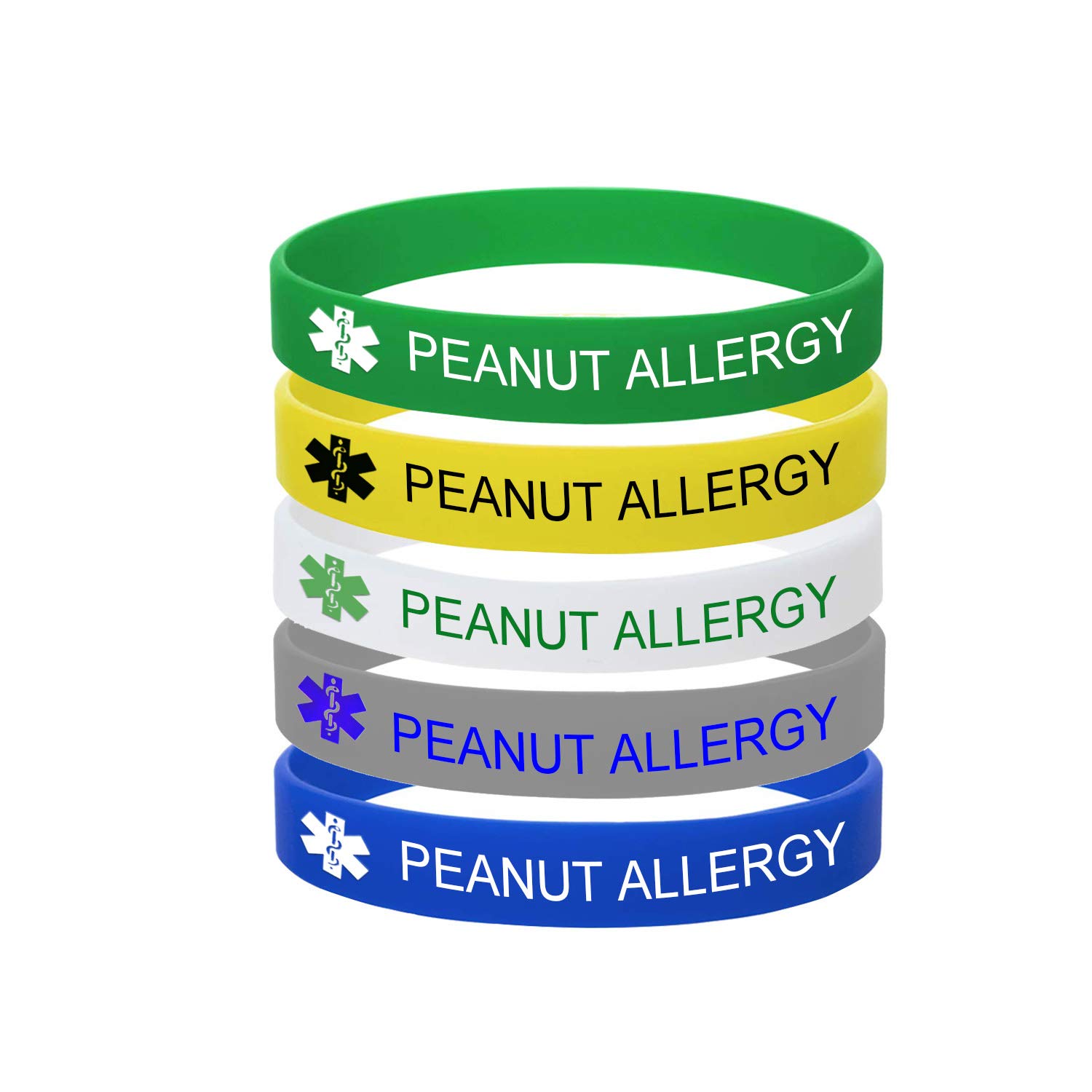 5 Color Pack-Personalized Engraved Medical Alert ID Jewelry Food Drug Allergy Bracelets,100% Silicone Rubber ID Survivor Bracelet Band,Emergency Contact Bracelet,Diabetes Bracelet,5.5"-7.9"
