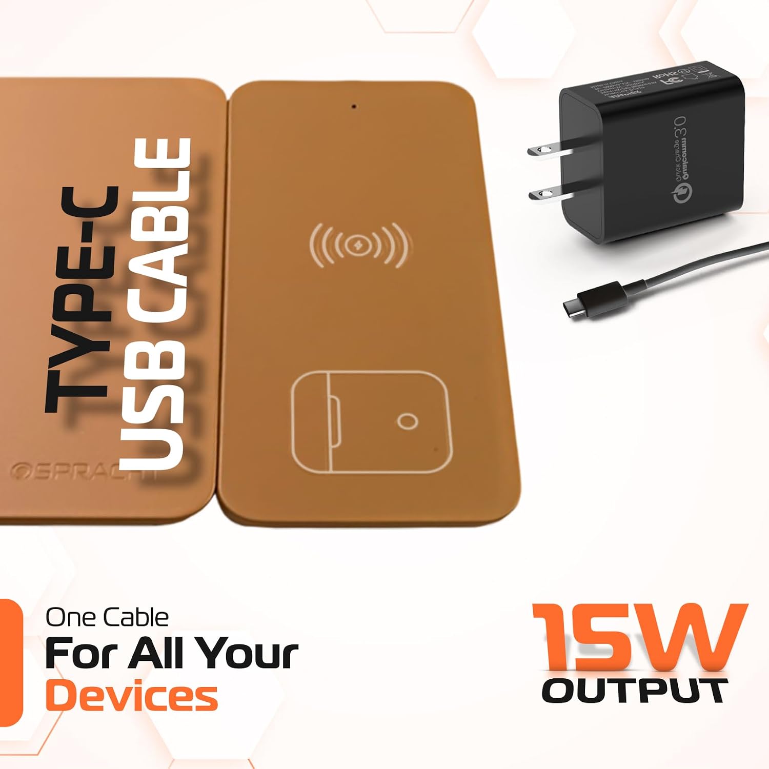 Spracht MagPad Magnetic Wireless Charging Mouse Pad, 15W Fast Charging, for Smartphones and Earbuds, Brown