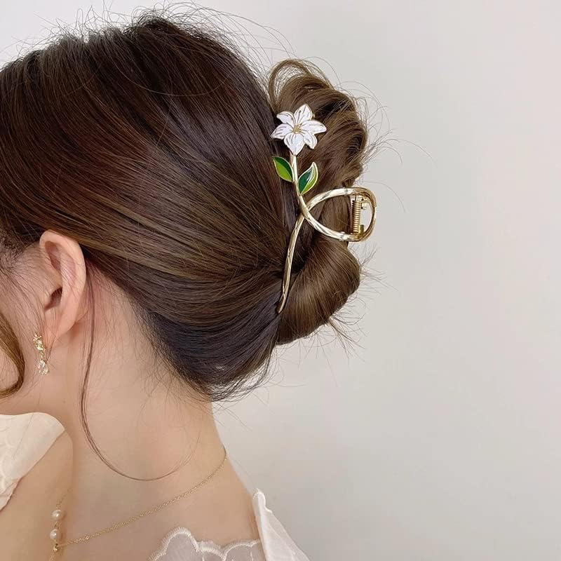 ニューレディースメタルバンスクリップ エレガント ゴールドフラワー ヘアクリップ バレッタ カニヘッドバンド ポニーテールクリップ