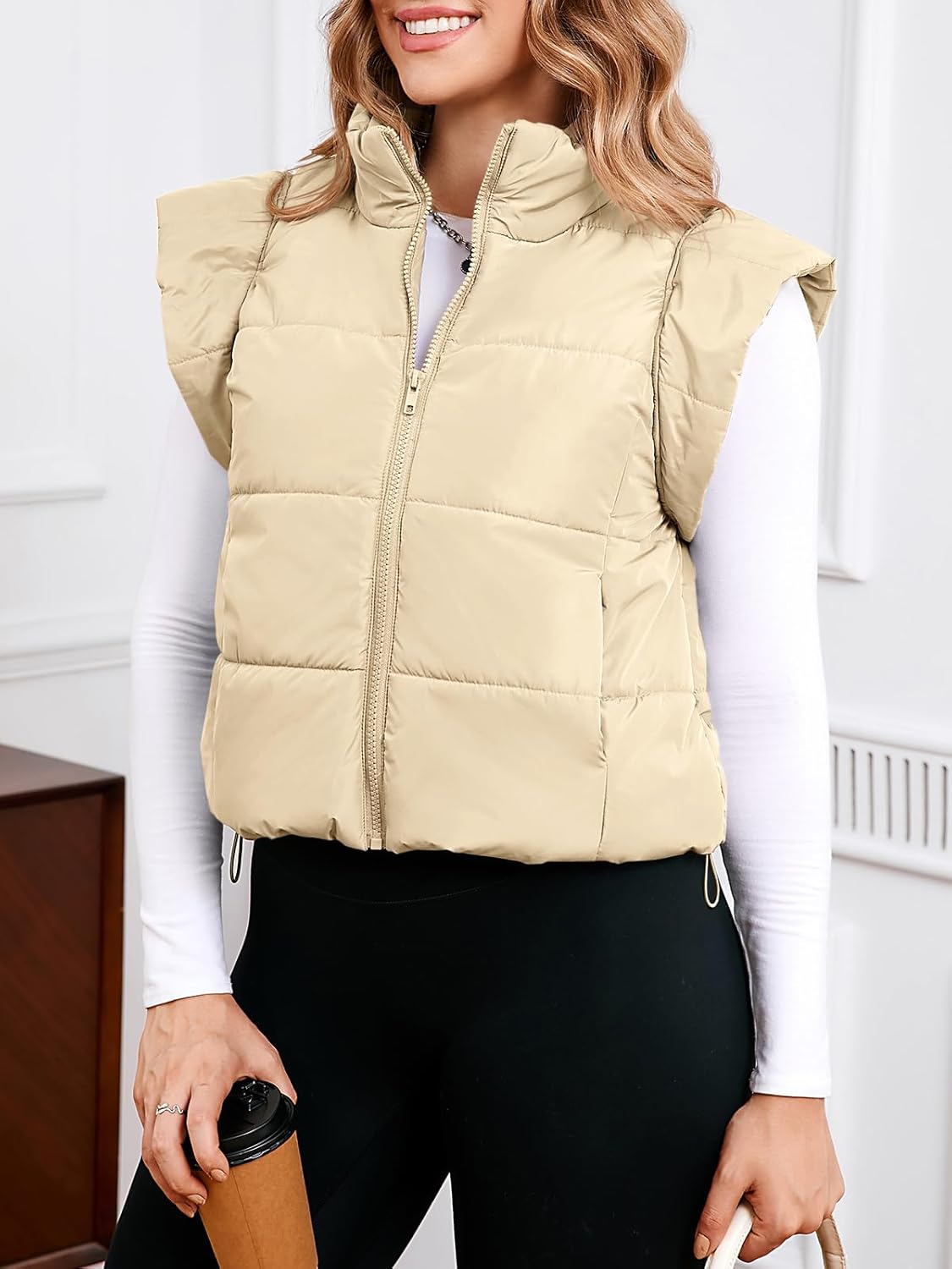 Tankaneo Womens Cropped Puffer Vest Cap Sleeve Zip Up Puffy Qulited Jacket Stand Collar Padded Gilet Coat Winter Outerwear - Image 4