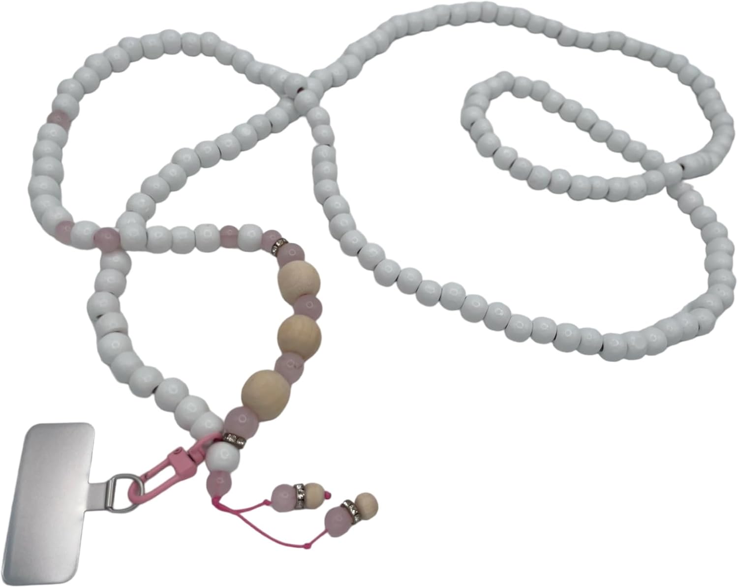 Pi Essence - Trendy cellular phone lanyard with universal Connector for phone cover (Medium, white/pinkaventurinestone)