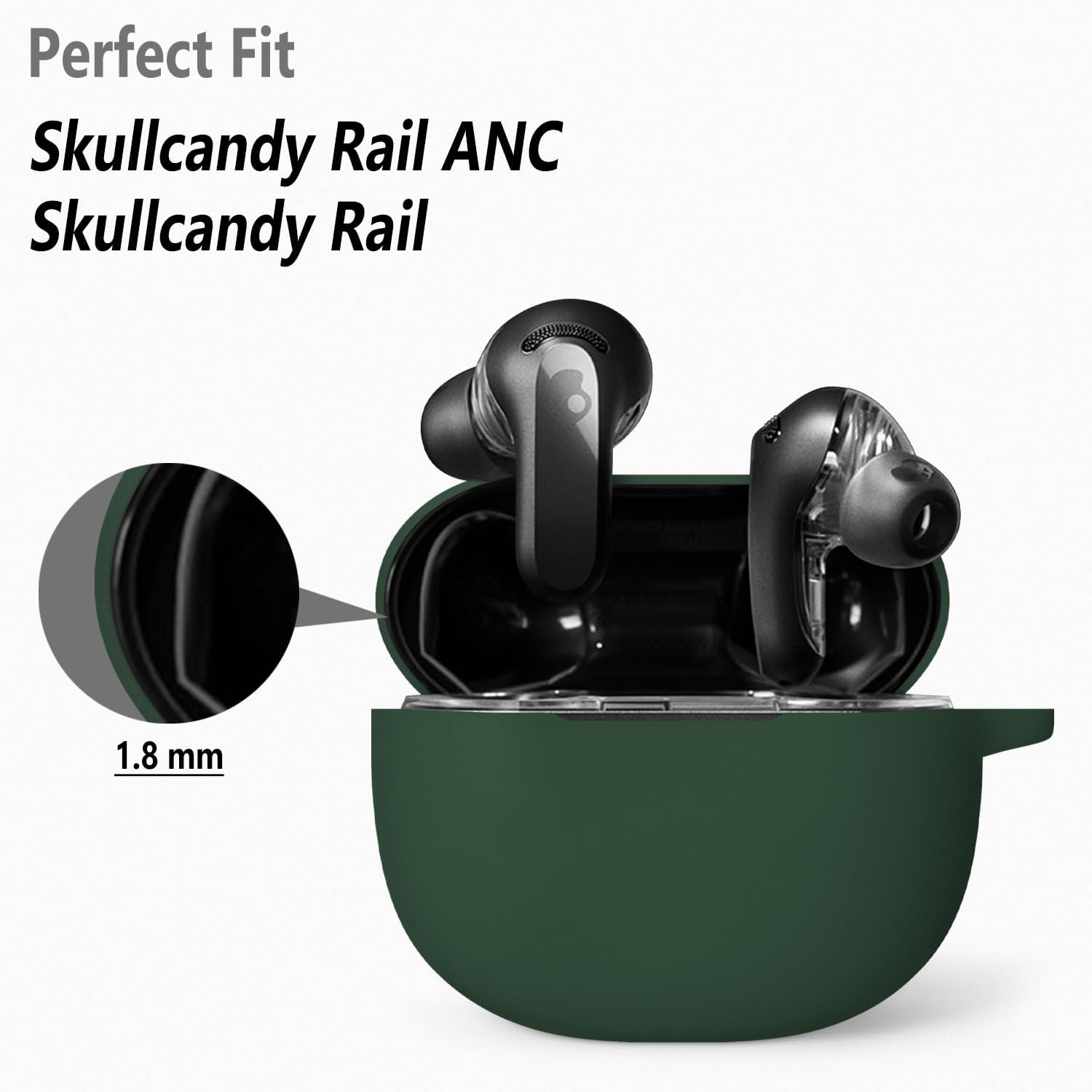 Geiomoo Silicone Case for Skullcandy Rail, Skullcandy Rail ANC, Protective Cover with Carabiner (Emerald Green) - Image 2