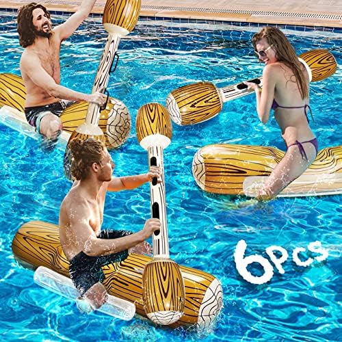AMENON [ Upgrade Airbags Seat ] 6Pcs Battle Log Rafts Inflatable Pool Games Floating Row Toys for 3 Player Adults Kids Summer Swimming Pool Party Water Toys Sport Outdoor Game Beach Float (49x10 Inch)