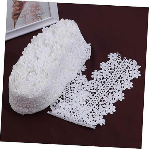 Miniatura 3 de EXCEART 10 Tela de encaje de borde decorativo Tela de encaje bordado de algodón para vestido de novia Diseño de borde Ordenador Blanco