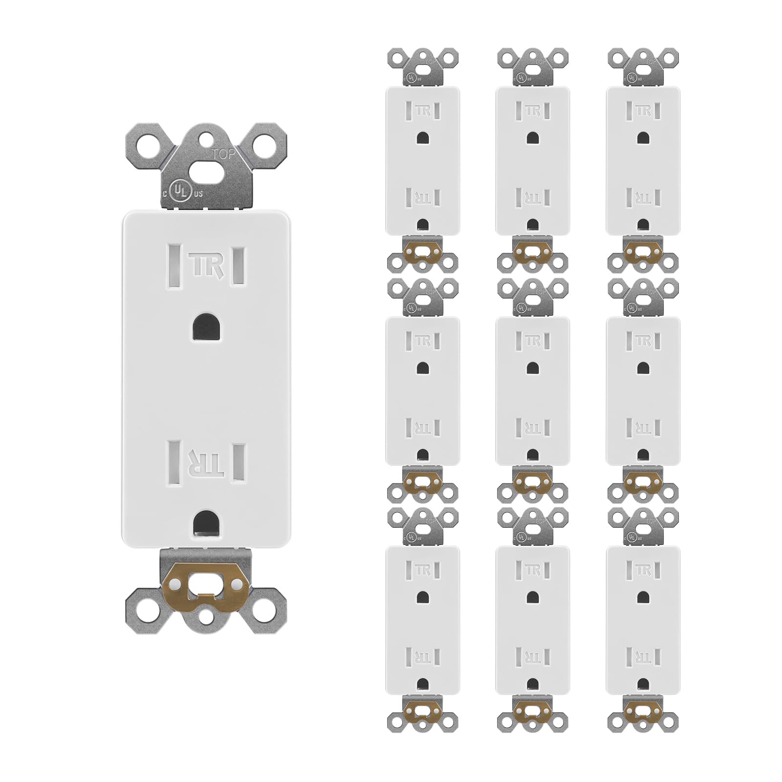 ALASTECH 15 Amp Standard Decorator Electrical Wall Outlet, Tamper Resistant Wall Receptacle, 3 Prong Socket, Easy Install, White, 10 Pack