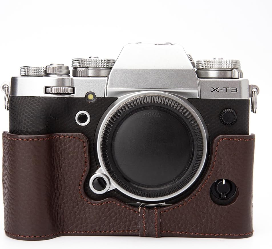 Genuine Leather Half Camera Protective Case for Fujifilm X-T3 - Brown