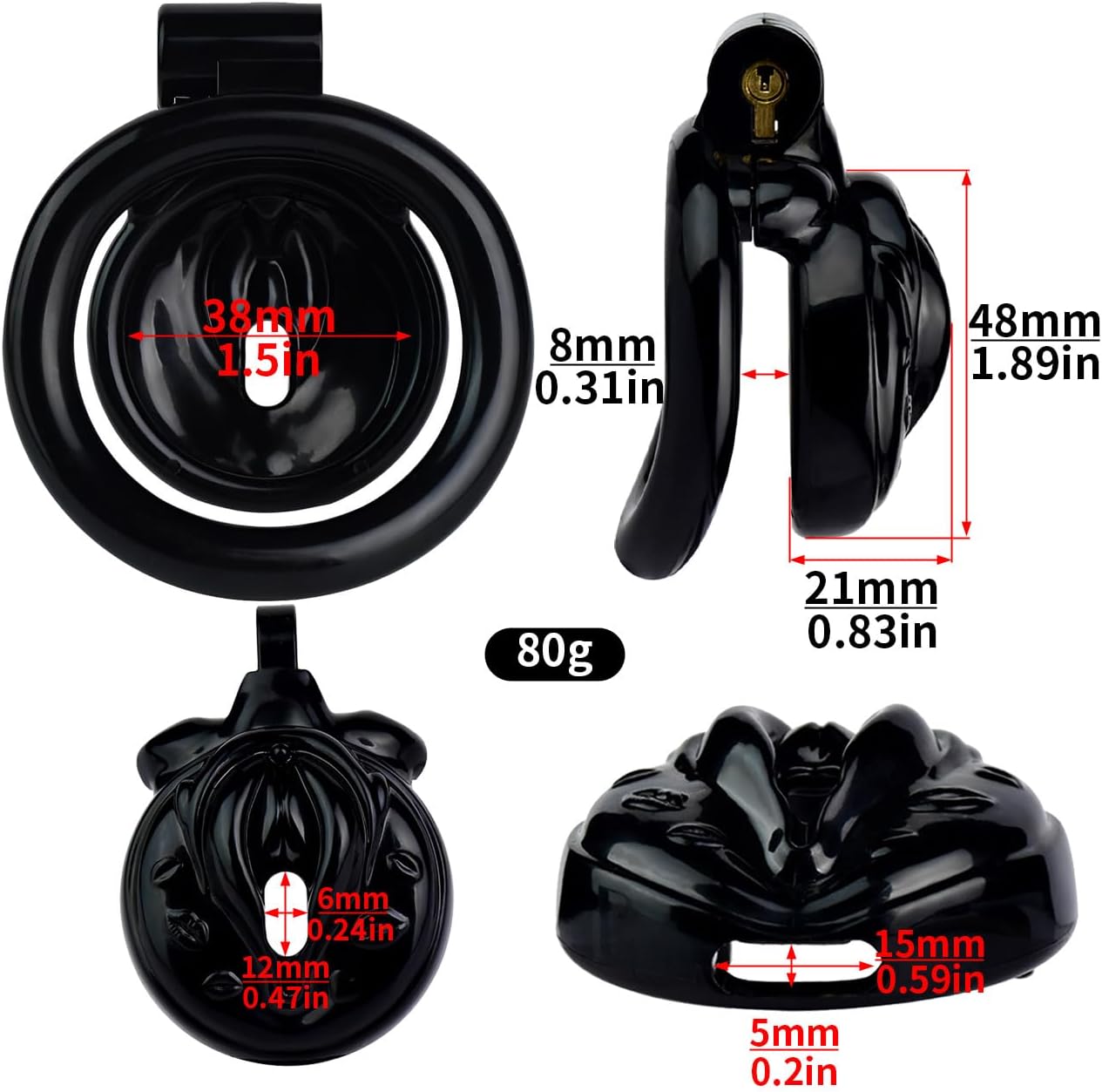 Adult Sex Toy 3D Printed Lightweight Black Cage Male Chastity Devices Lock 4 Rings Virginity for Sissy Men, One size fits all