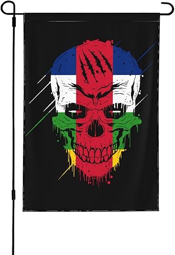 LIFANGMI Creative Central African Republic Patriot Skull National Flag Garden Flag 28"x40" Inch Double Sided Garden Flags Home Lawn Outdoor Decor